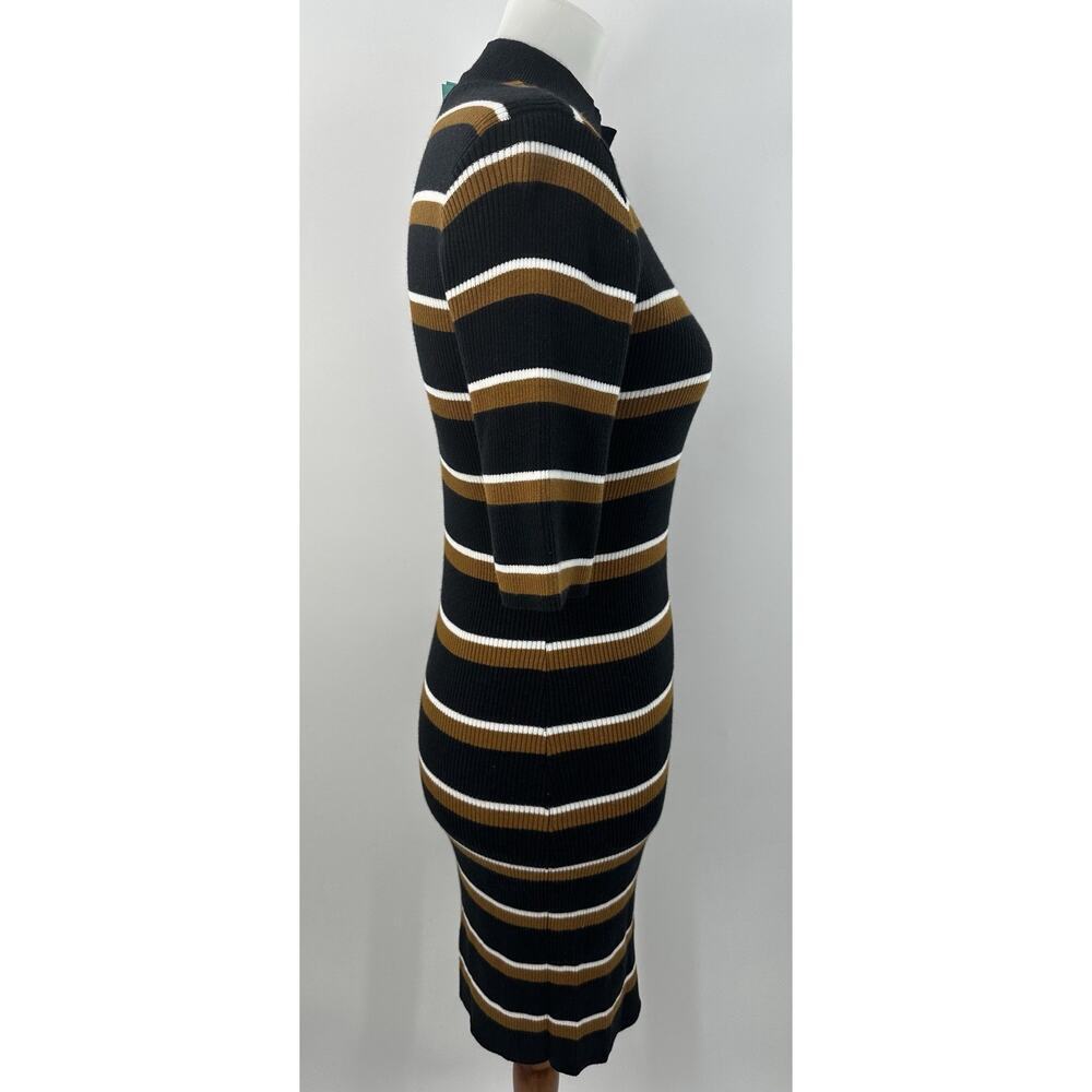 Sanctuary Mock Neck Stripe Rib Knit Midi Dress Black Brown White Size M NWT - Picture 5 of 10